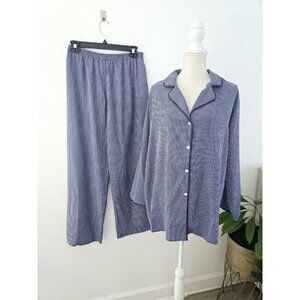 Josie Vintage Blue Long Sleeve Collared Button Up 2 Piece Pajama Set M Medium